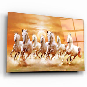 Lucky 7 Running Horses | Glass Wall Art - Artdesigna