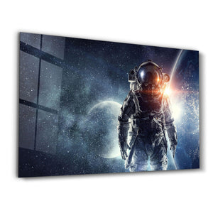 The Cool Astronaut In Space | Glass Wall Art - Artdesigna