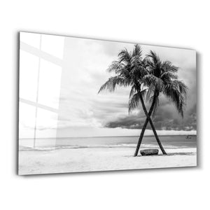 Black and White Palm Trees | Glass Wall Art - Artdesigna