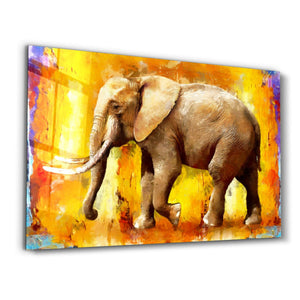 Elephant Yellow | Glass Wall Art - Artdesigna