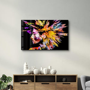 Abstract Colorful Woman Portrait V1 | Glass Wall Art - Artdesigna