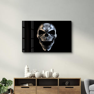 Silver Skull | Glass Wall Art - Artdesigna
