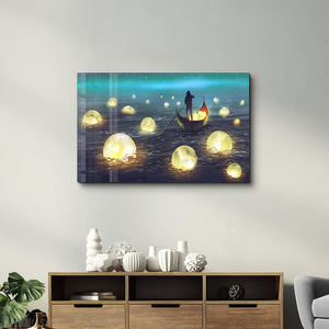 Lights on the Sea | Glass Wall Art - Artdesigna