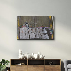 Banksy - Draw the Raised Bridge | Designer's Collection Glass Wall Art - Artdesigna