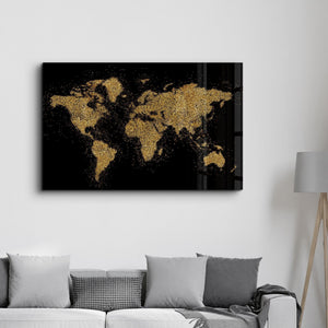 World Map In Golden | Glass Wall Art - Artdesigna