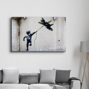 Banksy - fighter jet kite | Glass Wall Art - Artdesigna