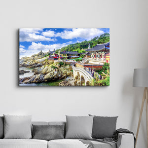 Haedong Yonggungsa Temple and Haeundae Sea in Busan, Buddhist temple in Busan, South Korea | Glass Wall Art - Artdesigna