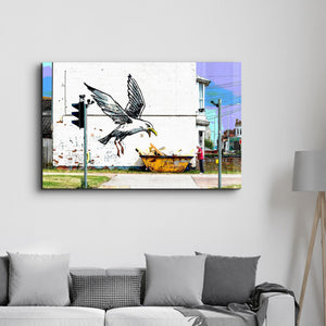 Banksy - Seagull on Garbage Container- Glass Wall Art - Artdesigna