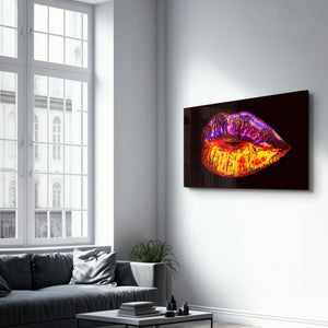 Neon Lip | Glass Wall Art - Artdesigna