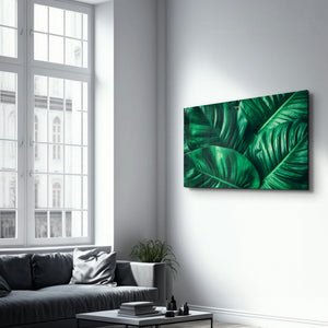 Green Tropical Leaf | Glass Wall Art - Artdesigna