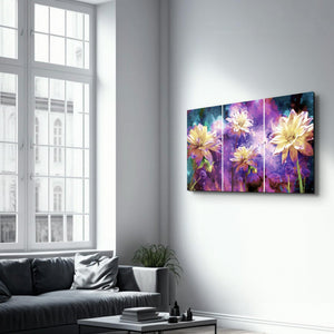 Divided Flowers Purple | Glass Wall Art - Artdesigna