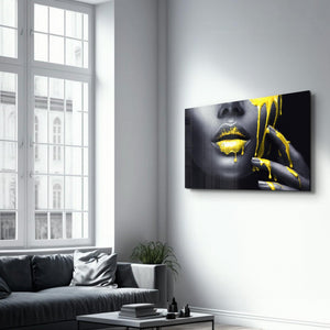 Yellow Lips V2 | Glass Wall Art - Artdesigna
