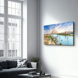 Pyramid Complex in Aswan city by the Nile, aerial view, Egypt | Glass Wall Art - Artdesigna