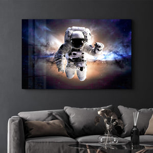 Astronaut In the Space | Glass Wall Art - Artdesigna