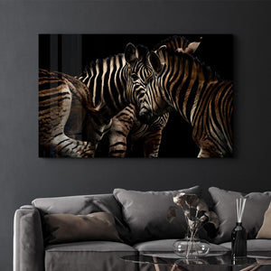 Zebra Family | Glass Wall Art - Artdesigna