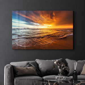 Endless Ocean Wtih Sunset | Glass Wall Art - Artdesigna