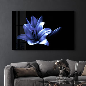 Beautiful Blue Flower | Glass Wall Art - Artdesigna