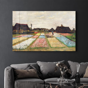 Van Gogh art print, vintage Flower Beds in Holland wall decor (1883) | Glass Wall Art - Artdesigna