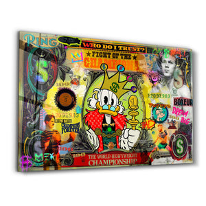 Glass wall art featuring Fight of the Champions by Mr. Pablo Costa, vibrant design by Artdesigna, 16x10 inches.