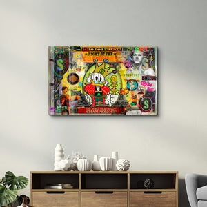 Glass wall art featuring Fight of the Champions by Mr. Pablo Costa, vibrant design by Artdesigna, 16x10 inches.