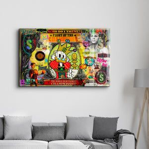 Glass wall art featuring Fight of the Champions by Mr. Pablo Costa, vibrant design by Artdesigna, 16x10 inches.