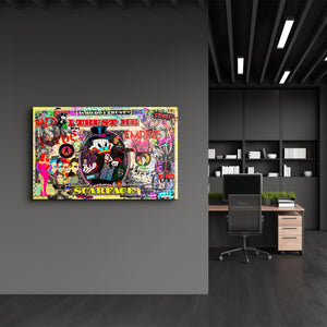 Glass wall art titled "I Trust Me" by Mr. Pablo Costa, displayed on a wall, created by Artdesigna.